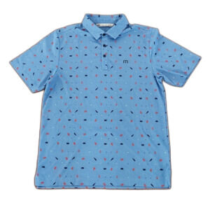 Travis Mathew Men's Independence Day Theme Golf Polo Shirt, Light Blue, Size M